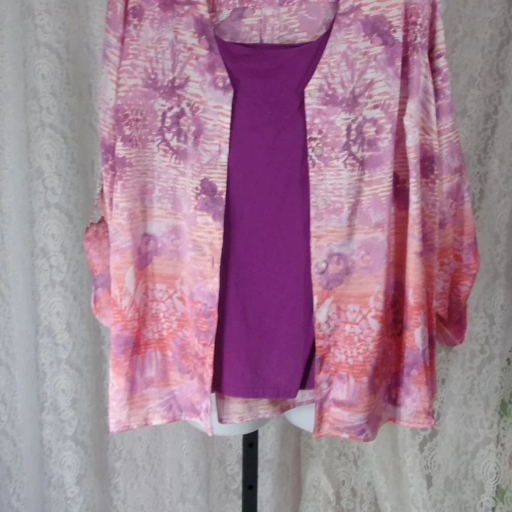 Ruby Rd Poly Satin Blouse Top Pink Purple  NWOT